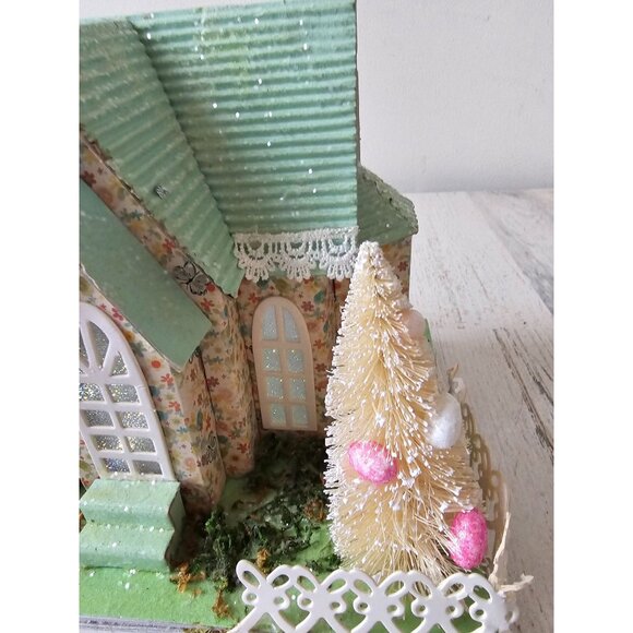 Pier 1 spring mint LED chapel village House Easter light up cardboard rare vinta - Picture 4 of 13